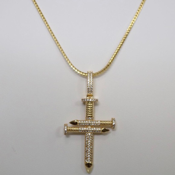 925Sterling Silver BLINK ICED PAVE NAIL CROSS NECK - Picture 4 of 9